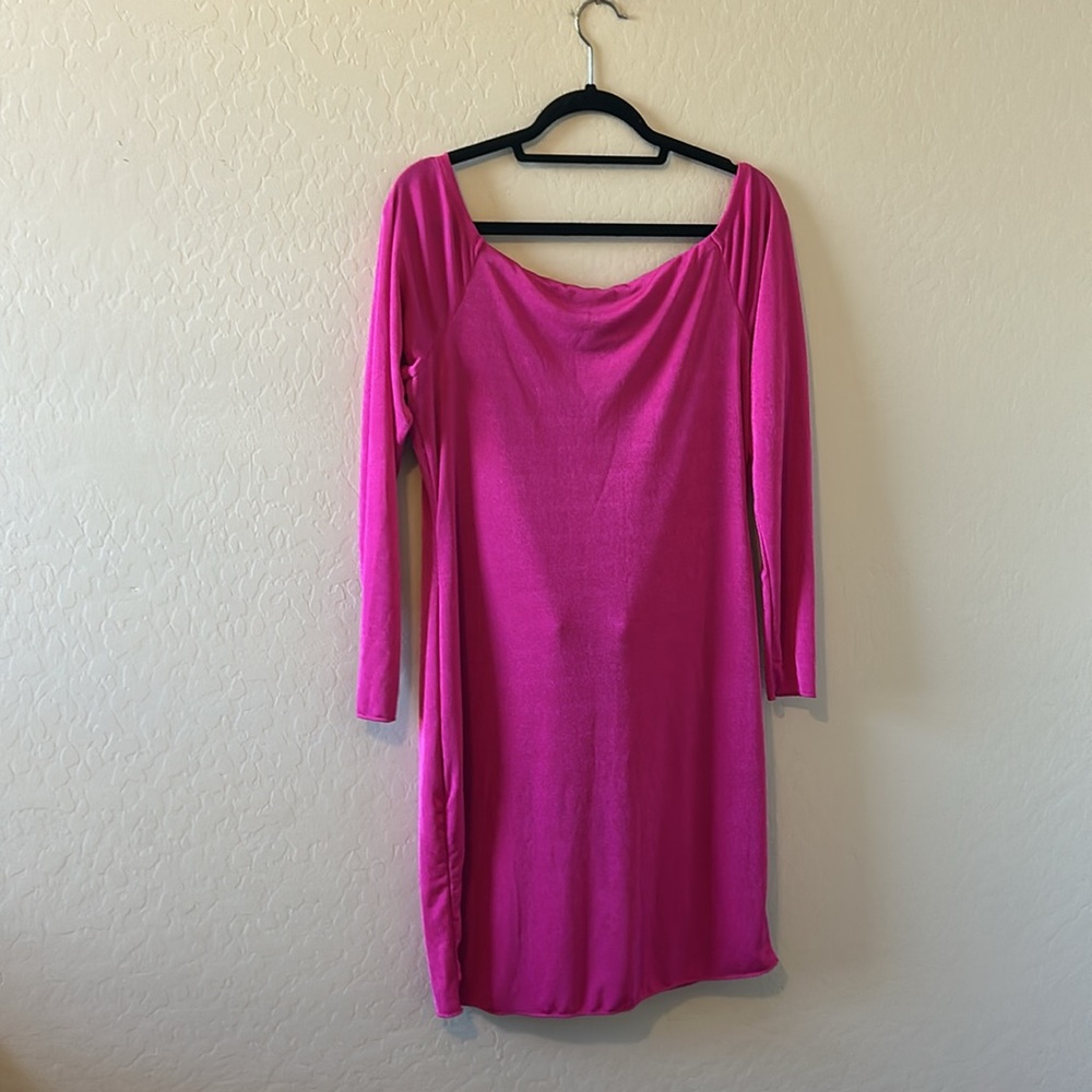 N BY NAKED WARDROBE Off The Shoulder Long Sleeve Minidress pink Orchard 2X - Picture 3 of 5